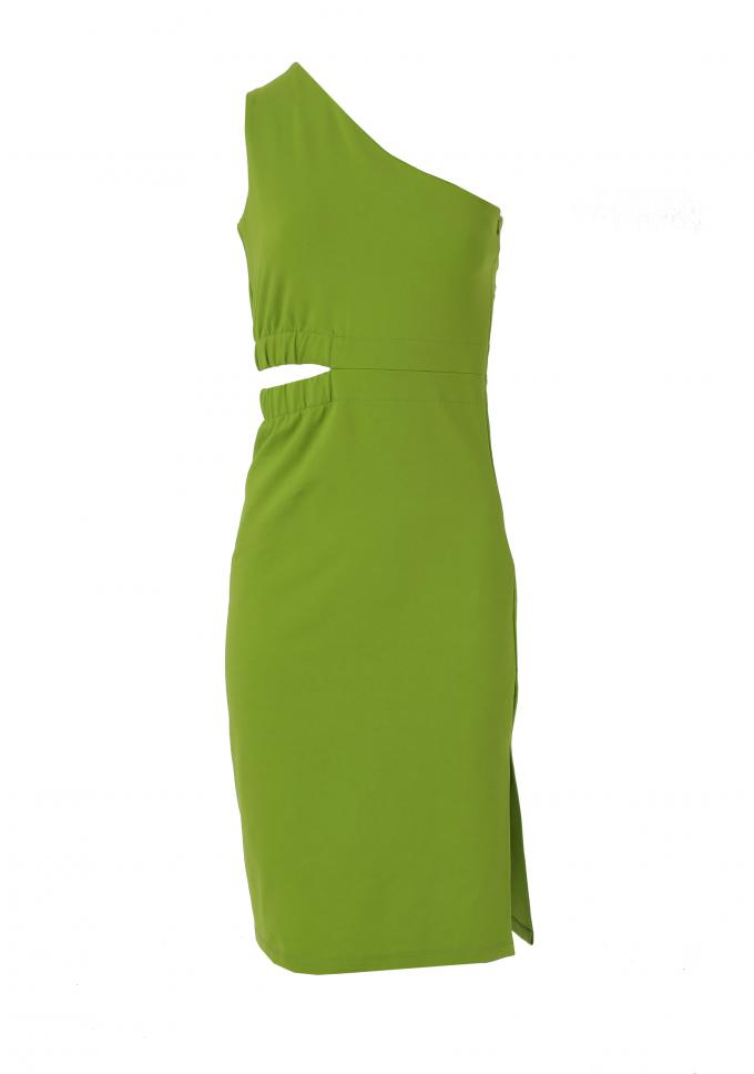 Groene asymmetrische cocktailjurk met cut-out 