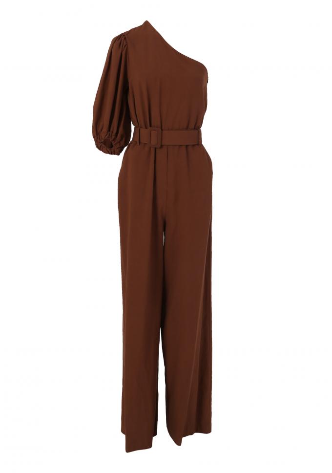 Bruine asymmetrische jumpsuit met riem 