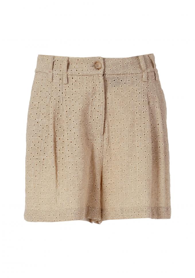 Beige short met broderie 