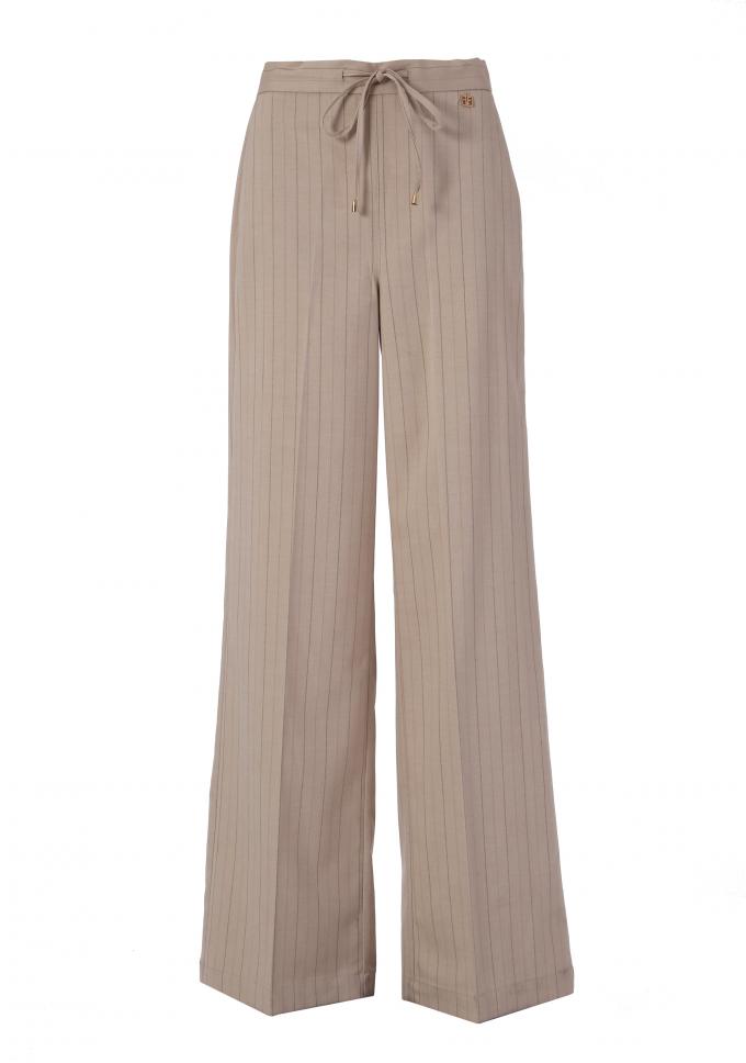 Beige wijde pantalon met krijtstreep