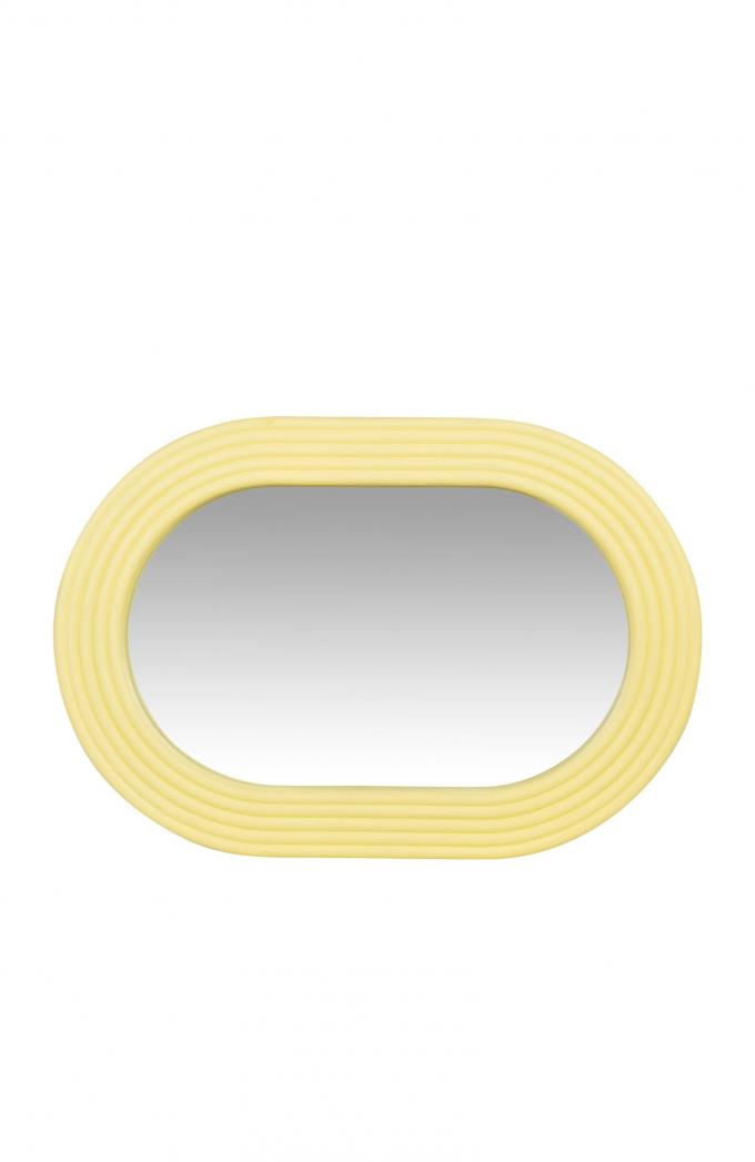 Ovale spiegel met gele geribbelde lijst (45 x 62 cm)