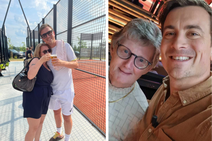 Eline (links) dronk nog een pintje met Niels in zijn padelclub Viva Padel in Berlaar.