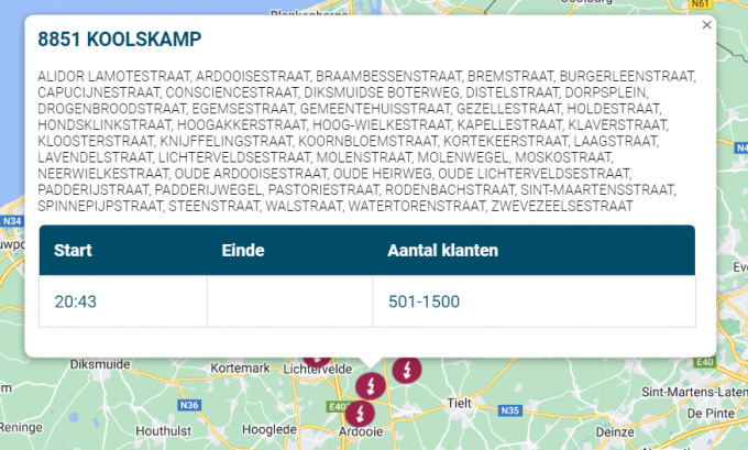 Heel wat straten in Koolskamp werden getroffen.