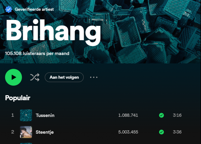 Sinds donderdagavond 21 maart staat het zwart op wit op Spotify.