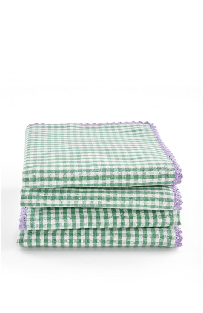 Set van 4 stoffen servetten met groen-wit ruitjesmotief