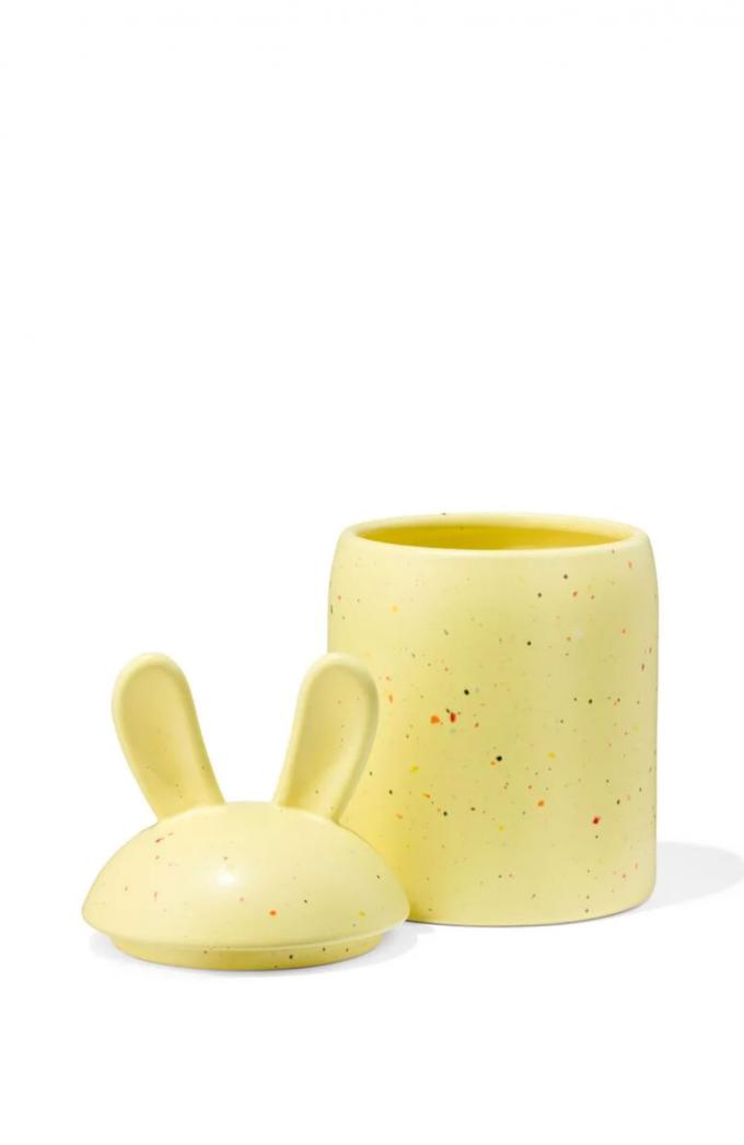 Geel gespikkeld suikerpotje met konijnenoren uit aardewerk