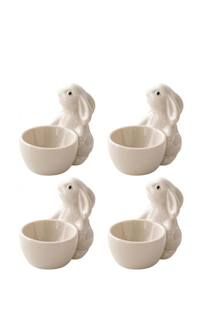 Set van 4 porseleinen eierdopjes met konijn