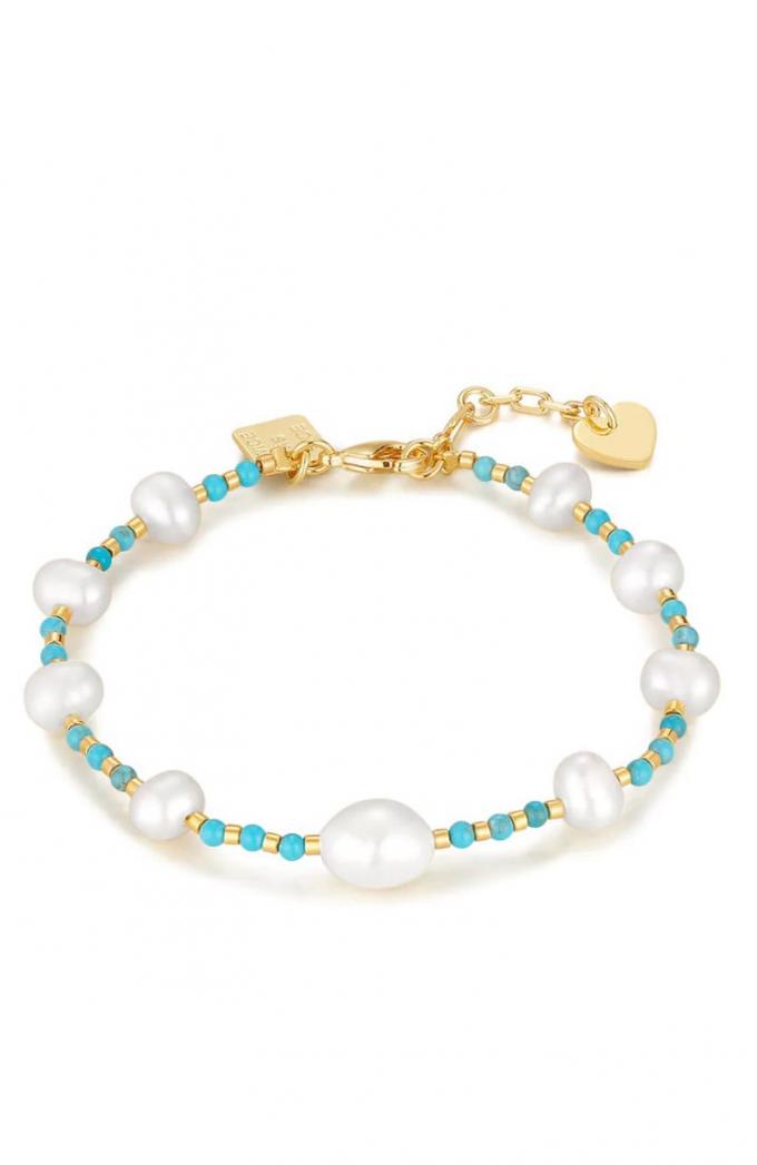 Armbandje met turquoise steentjes en parels