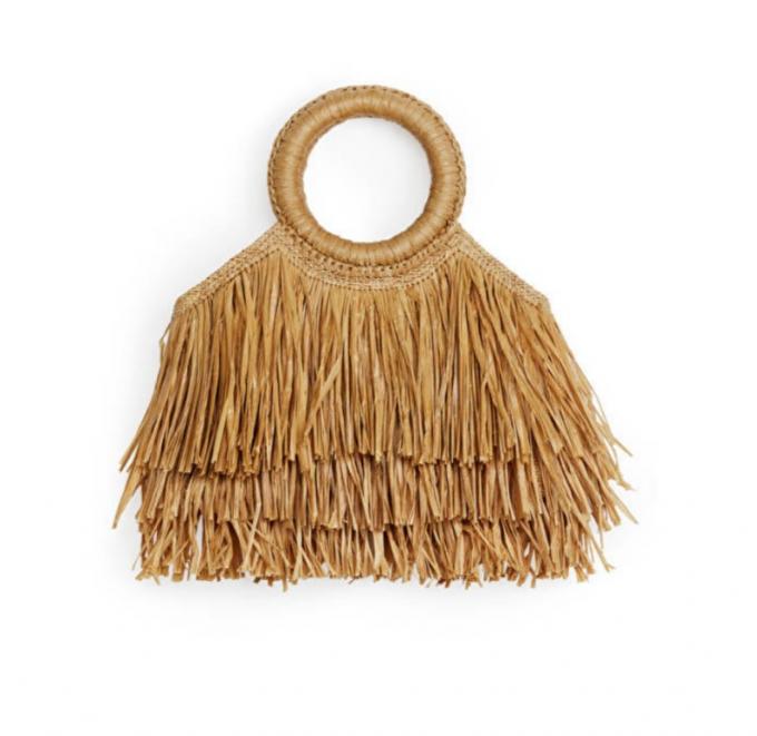 Raffia tas met fringes en rond handvat