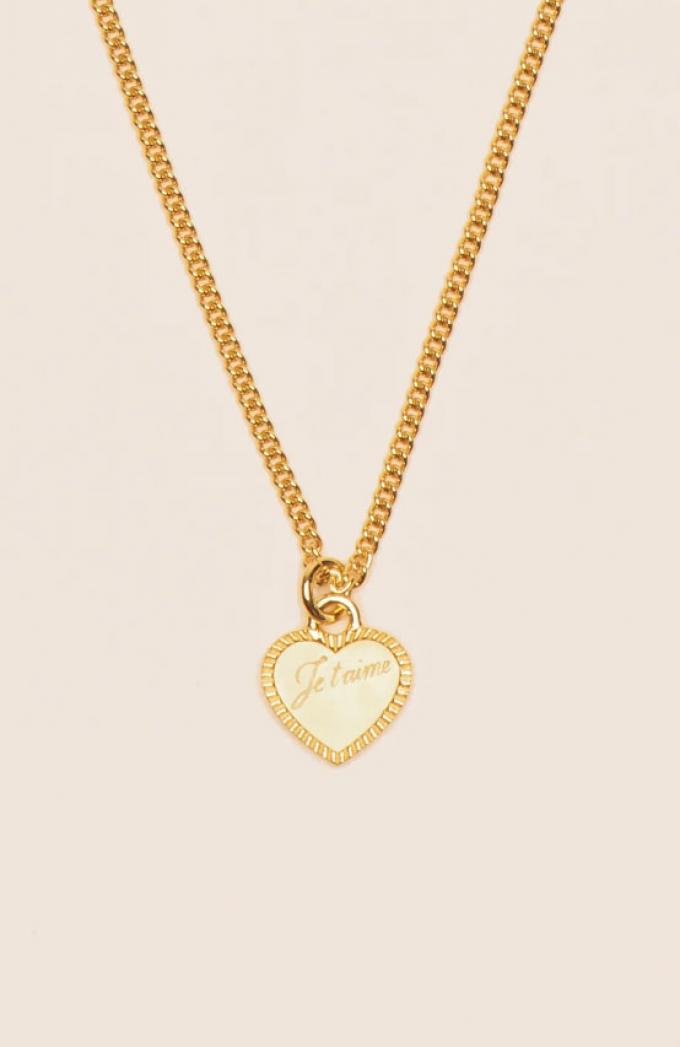 Halsketting met hartvormig hangertje 'Je t'aime' in gold-plated zilver