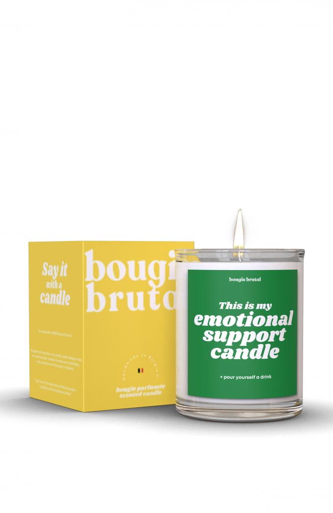 Geurkaars met opschrift 'This is my emotional support candle'