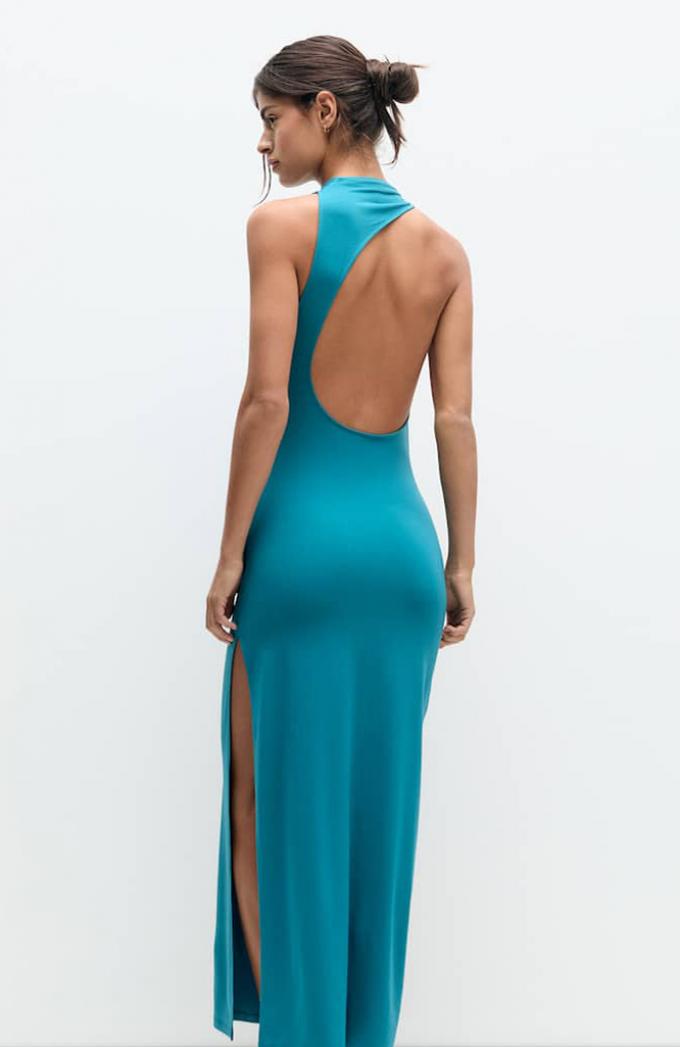Blauwe maxi-jurk met split 