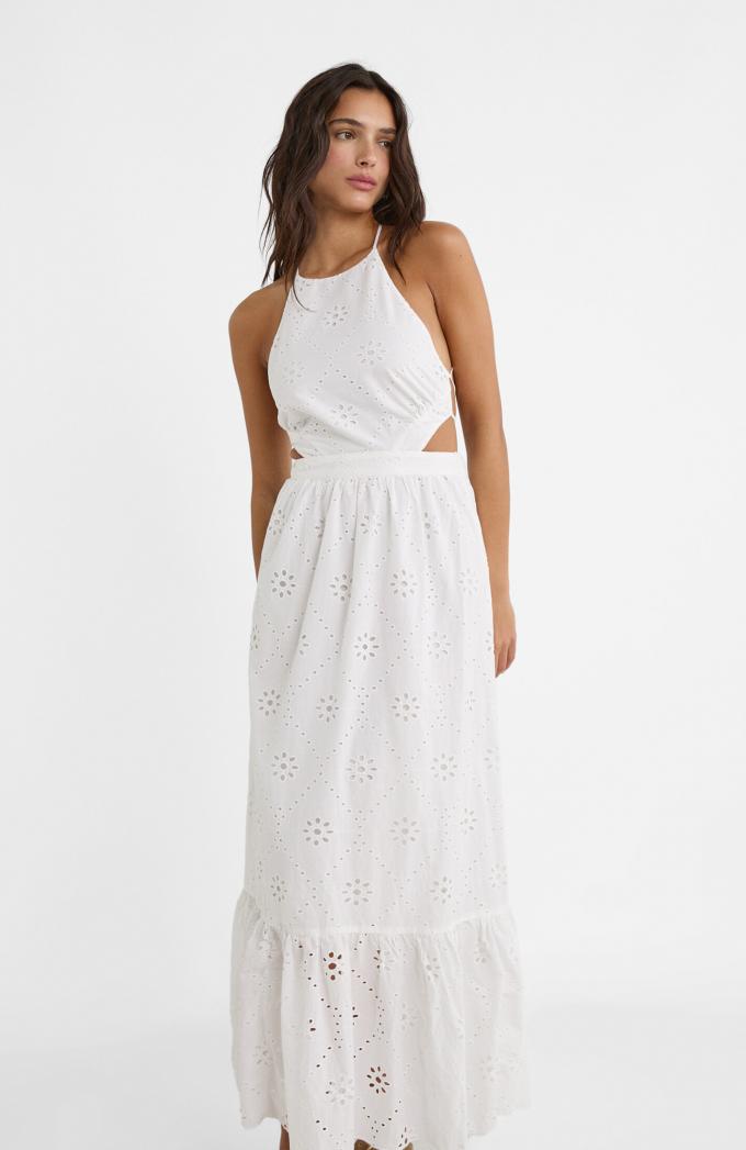 Witte maxi-jurk met rugdecolleté 
