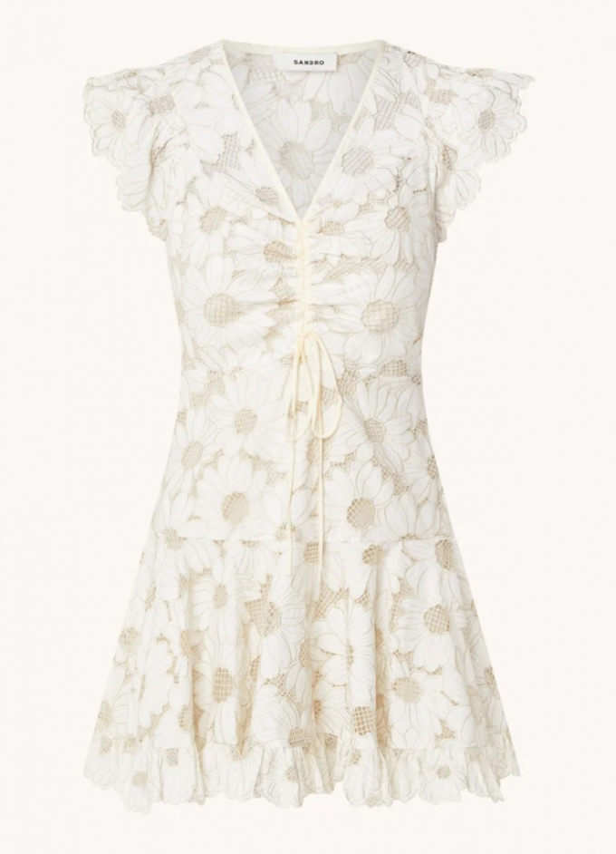 Witte mini-jurk met bloemborduring