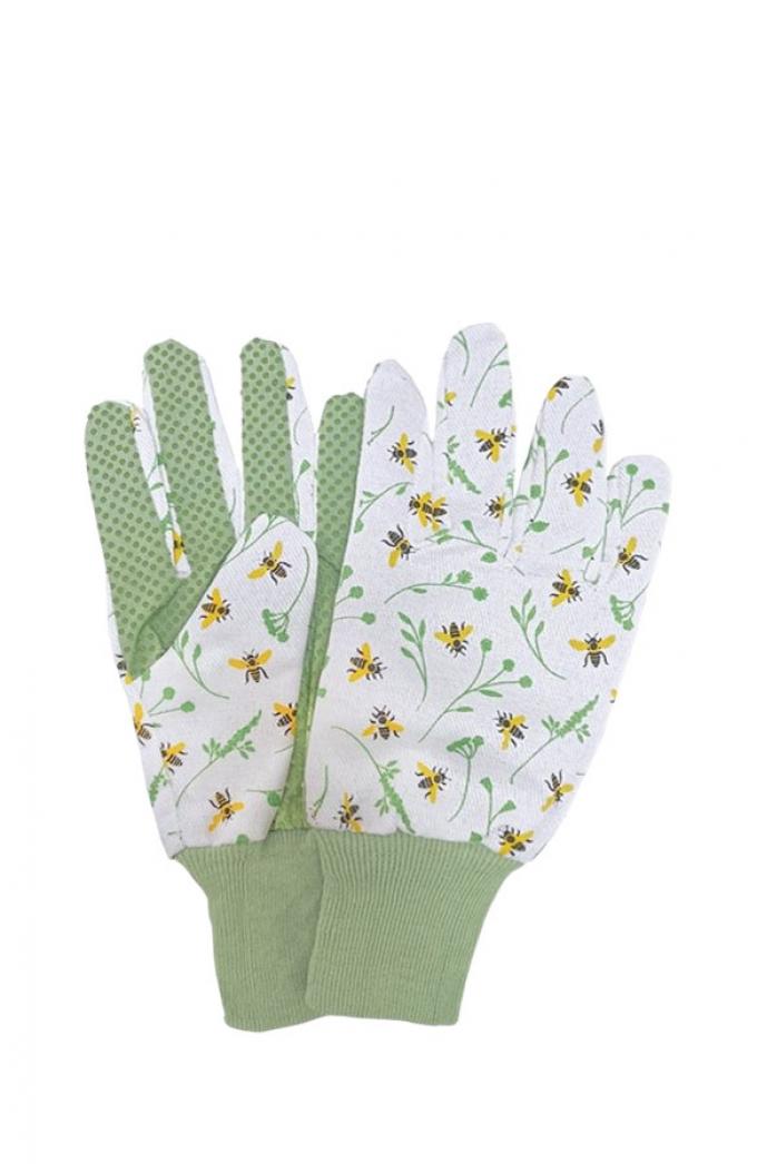 Groen-witte tuinhandschoenen met bijenprint