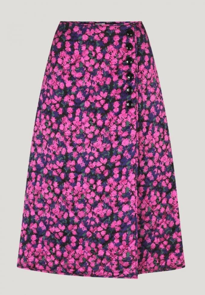 Paarse wrap skirt met bloemenprint