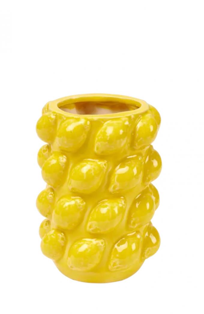 Gele vaas uit steengoed ‘Lemon’ (H 16,5 - Ø 12 cm)