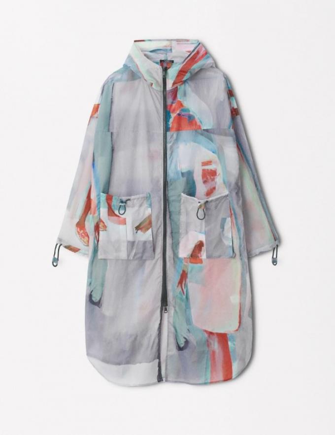 Hooded parka met geometrische print