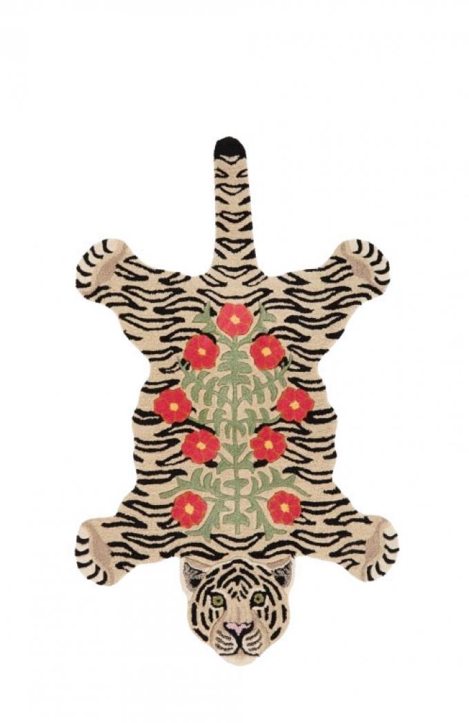 Wollen tapijt in de vorm van een tijger (155 x 93 cm)