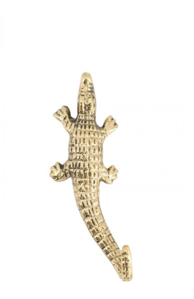 Messing wandhaak in de vorm van een krokodil (L 11 cm)