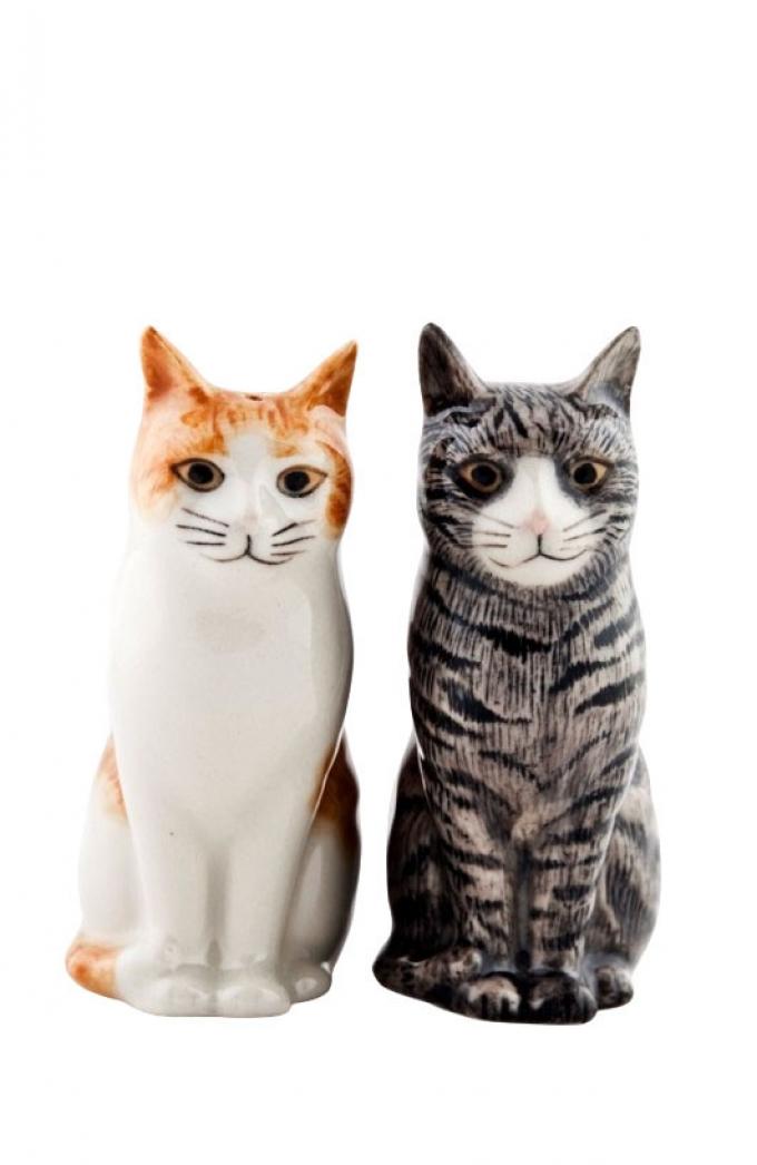 Keramische peper- en zoutset in de vorm van twee katten