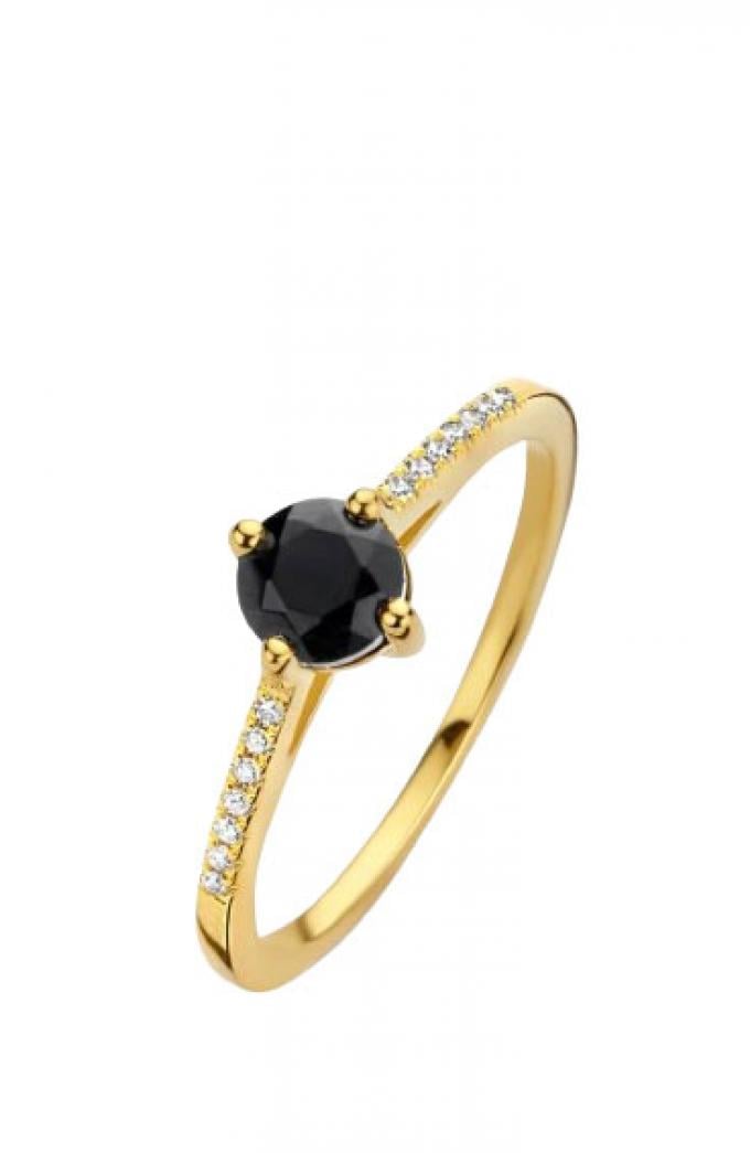 Pavéring uit verguld zilver (18 kt) met 14 diamantjes en onyx 