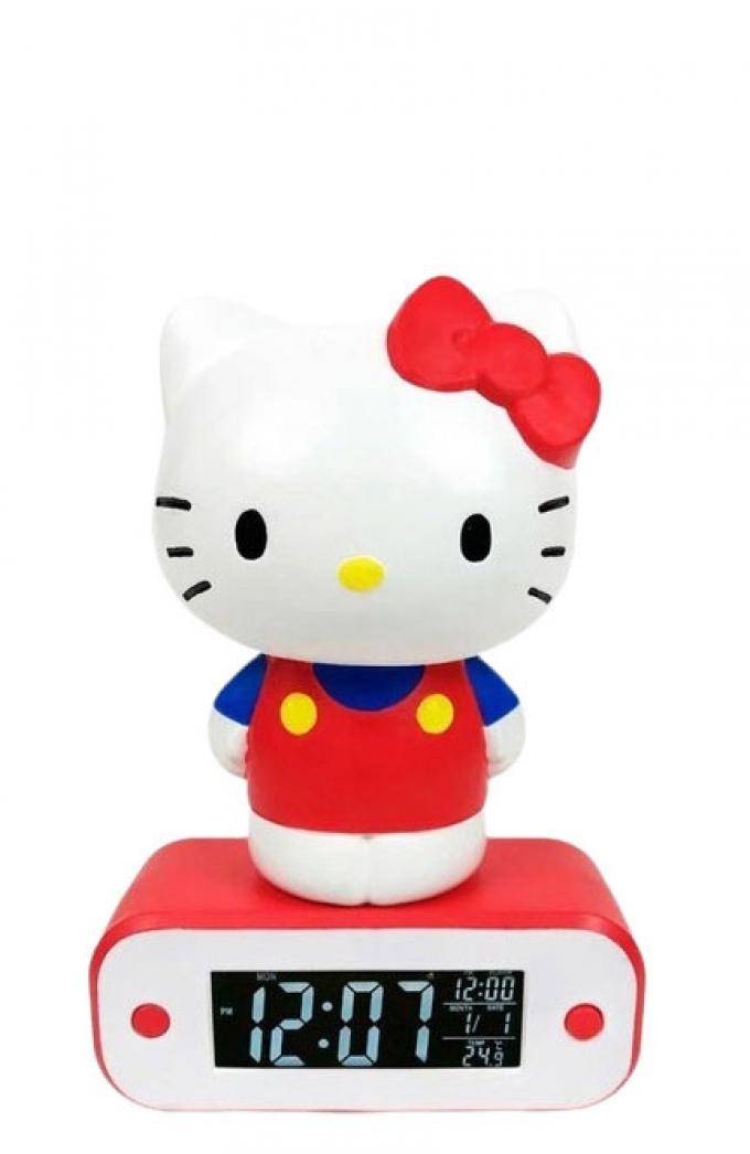 Wit-rode wekkerradio en led-lamp met Hello Kitty (20 cm x 130 cm x 85 cm)