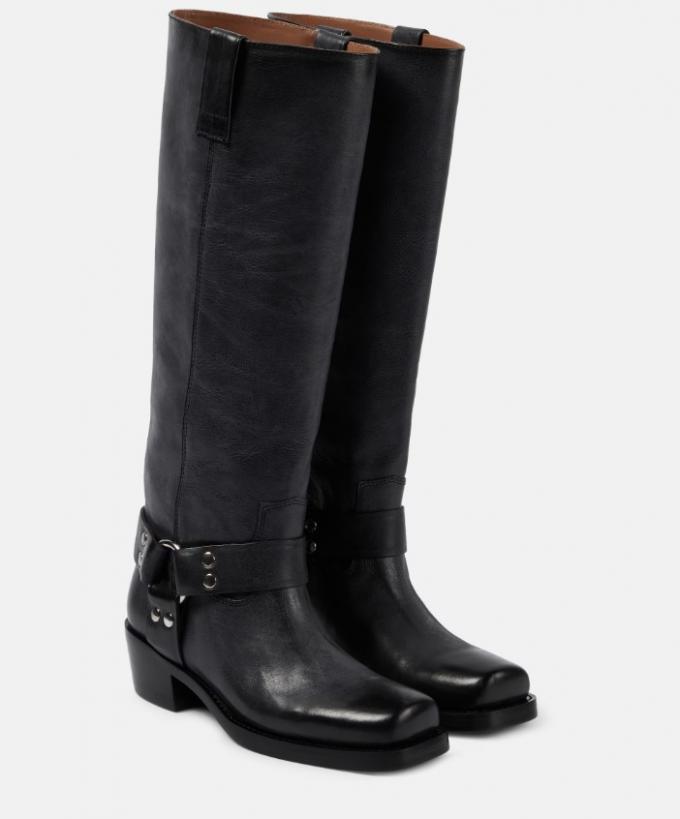 Kniehoge biker boots met western-gesp