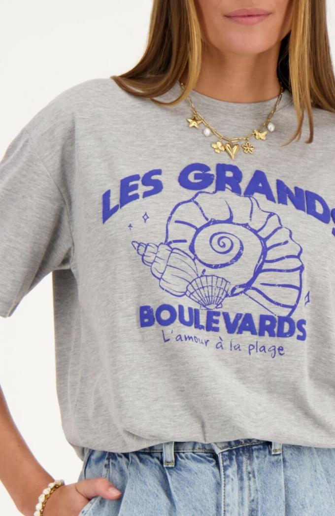 Grijs T-shirt met ‘Les grand boulevards’-opdruk