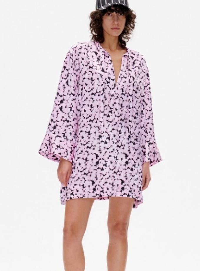 Korte shirt dress in roze met bloemen