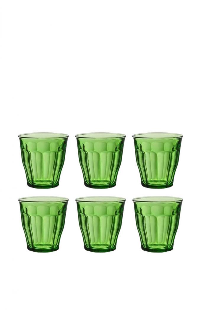 Set van 6 groene waterglazen ‘Picardie’ (250 ml)