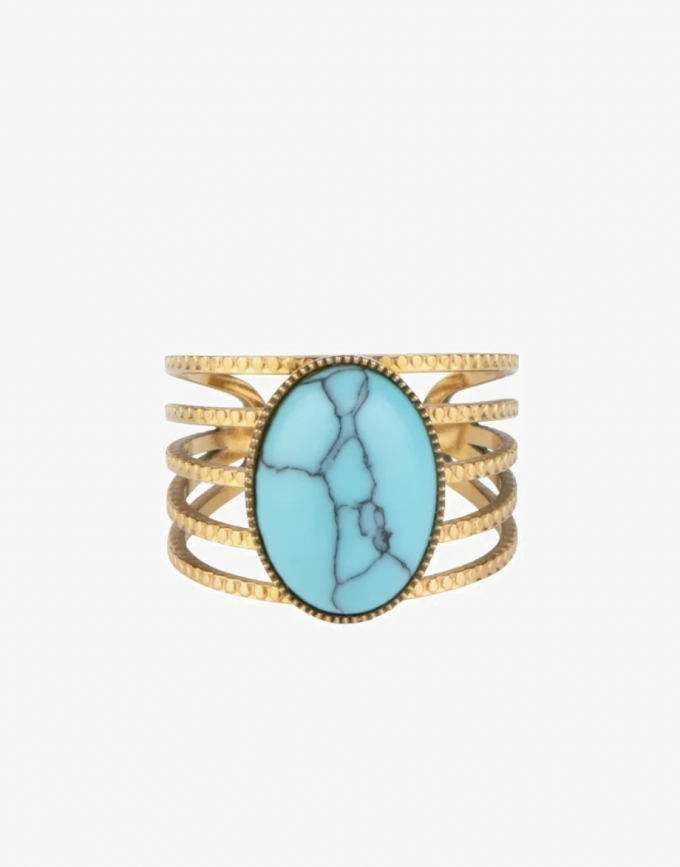 Bague dorée et turquoise