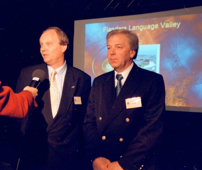 Jo Lernout, hier samen met Pol Hauspie, tijdens de topperiode van Lernout & Hauspie.