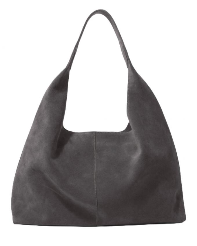 Donkergrijze suède slouchy bag