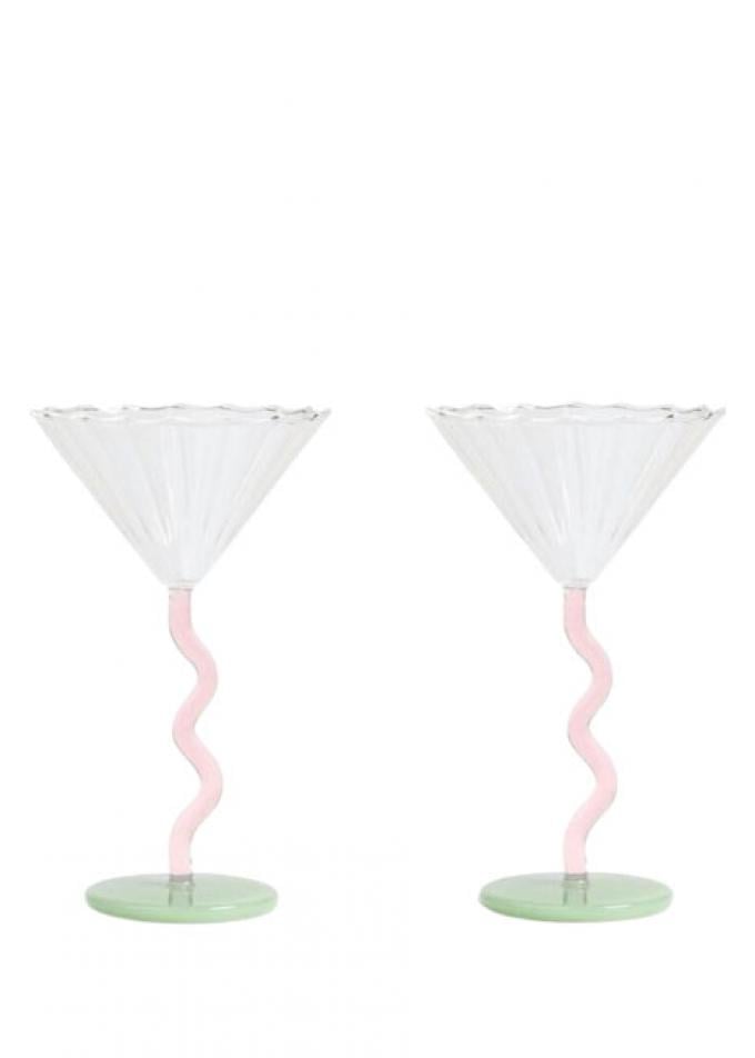 Set van twee roze-groene champagnecoupes