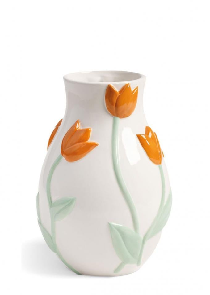 Witte vaas met oranje tulpen uit aardewerk (Ø 15,5 - 22 cm)