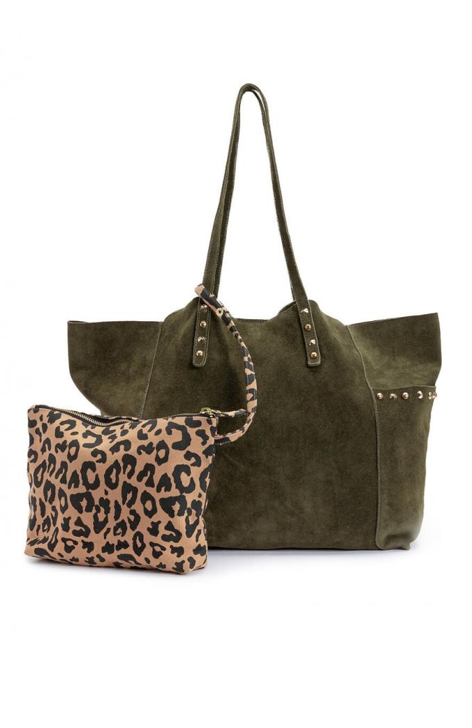 Kaki shopper met pochette