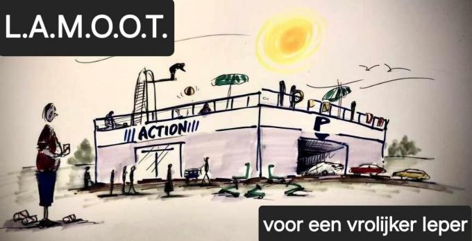 Het voorlopige campagnebeeld van L.A.M.O.O.T.: een openluchtzwembad bovenop een parking en een Action. (GF)