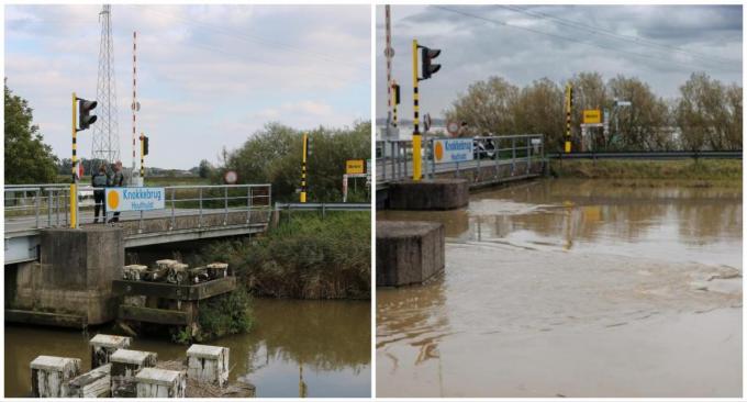 Beeld van de Knokkebrug bij de IJzer in Merkem, een deelgemeente van Houthulst.