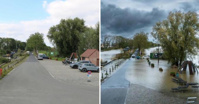 De grachten, kanalen en rivieren liepen allemaal over, zo ook op de grens van Houthulst en Lo-Reninge.