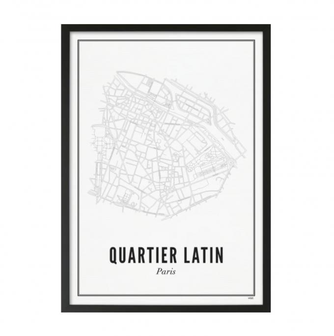 Poster noir et blanc « Paris - Quartier Latin »