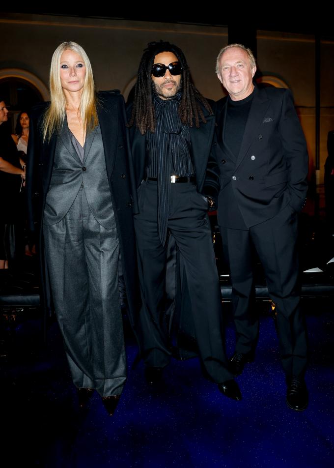 Gwyneth Paltrow, Lenny Kravitz en François-Henri Pinault (Kering) bij Saint Laurent