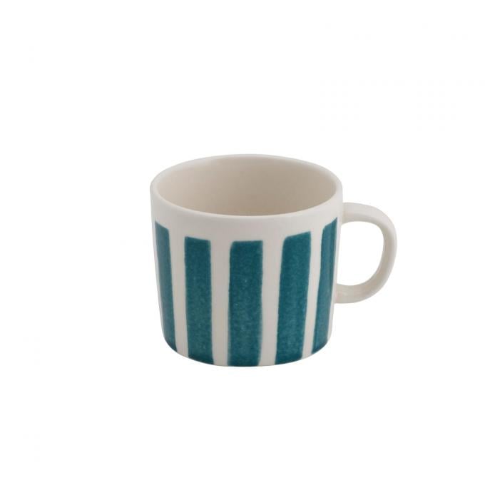 Mug blanc ligné bleu en faïence