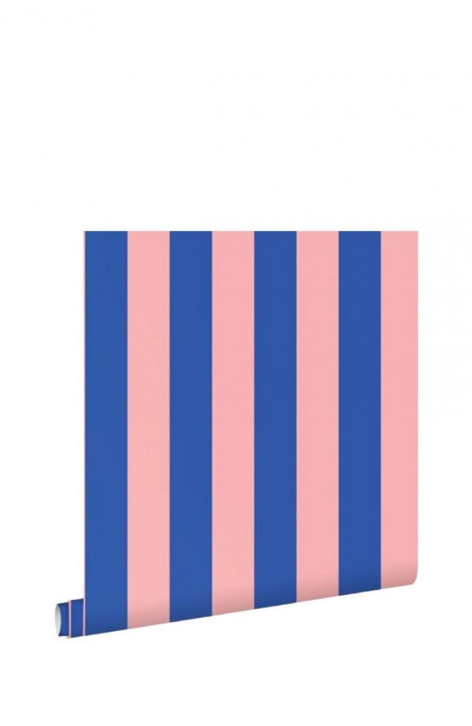 Roze-blauw gestreept behang (0,53 x 10,05 m)