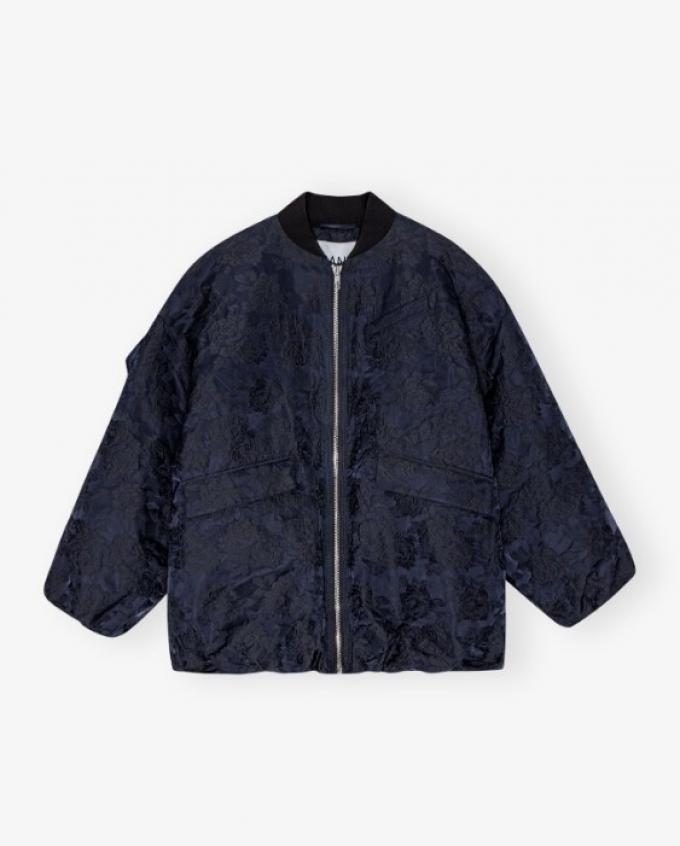 Donkerblauwe bomber met bloemen