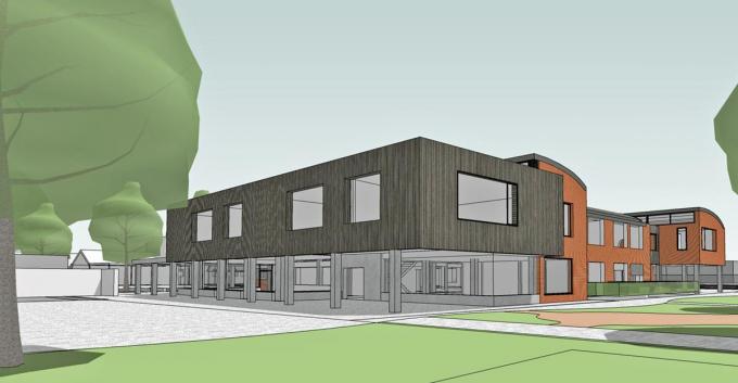 De nieuwe aanbouw moet het acute plaatsgebrek in basisschool De Kiem opvangen.