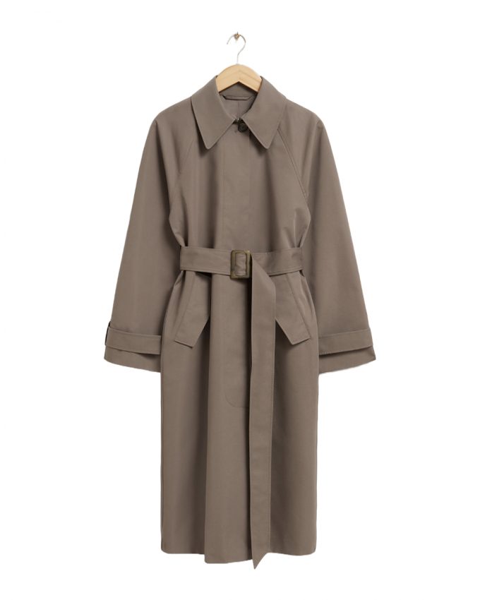 Relaxte trenchcoat met strikriem in grijsbruin 