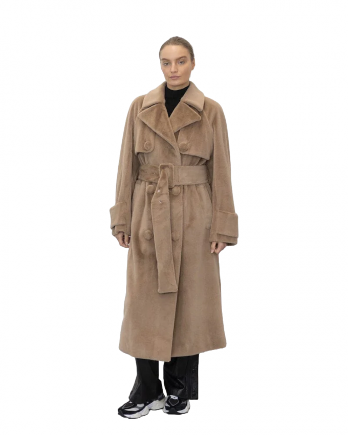 Faux fur trenchcoat