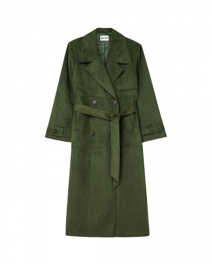 Mosgroene trenchcoat in faux suède