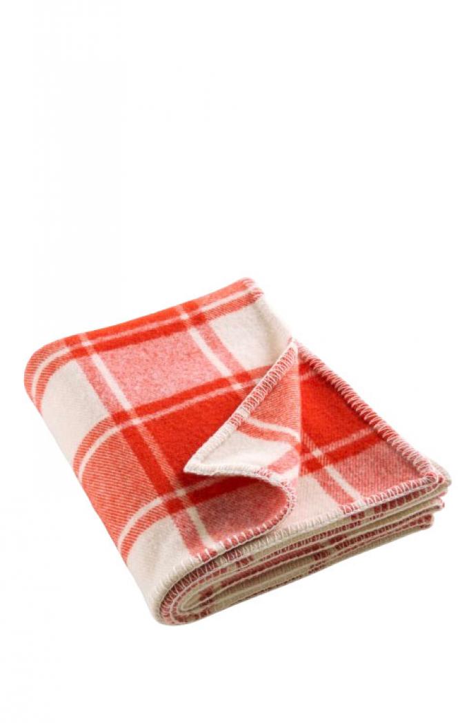 Rood-witte wollen plaid met ruitjesmotief 'Kaspi' (130 x 200 cm)